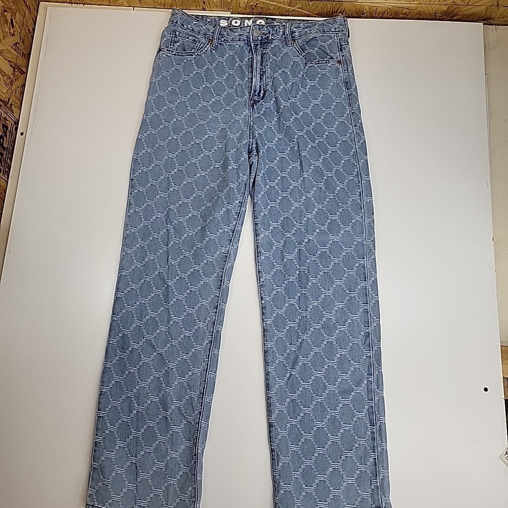 S.O.N.G. 90's Boyfriend Jeans Honeycomb Print Women's size 11 High‎ Rise